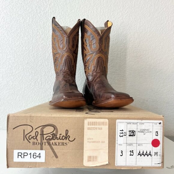 NEW Rod Patrick Mens Cowboy Boots 15AAAA Perro Loco Brown Square Toe Western - Picture 11 of 12